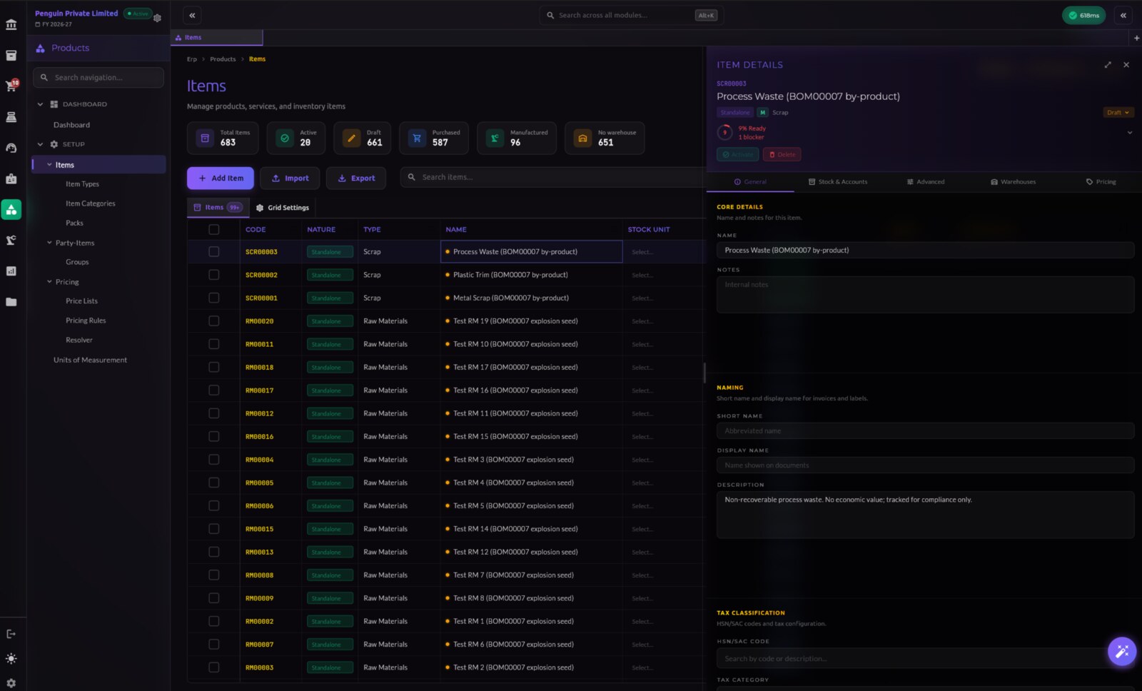 ZeFlash Items module — products, services and inventory batches
