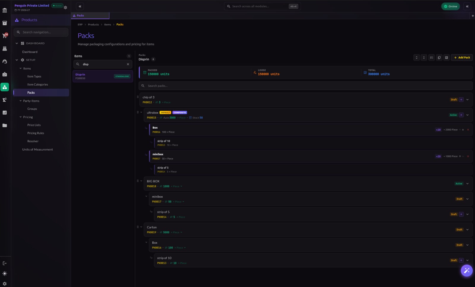 ZeFlash Packs module — packaging hierarchy and aggregation diagram