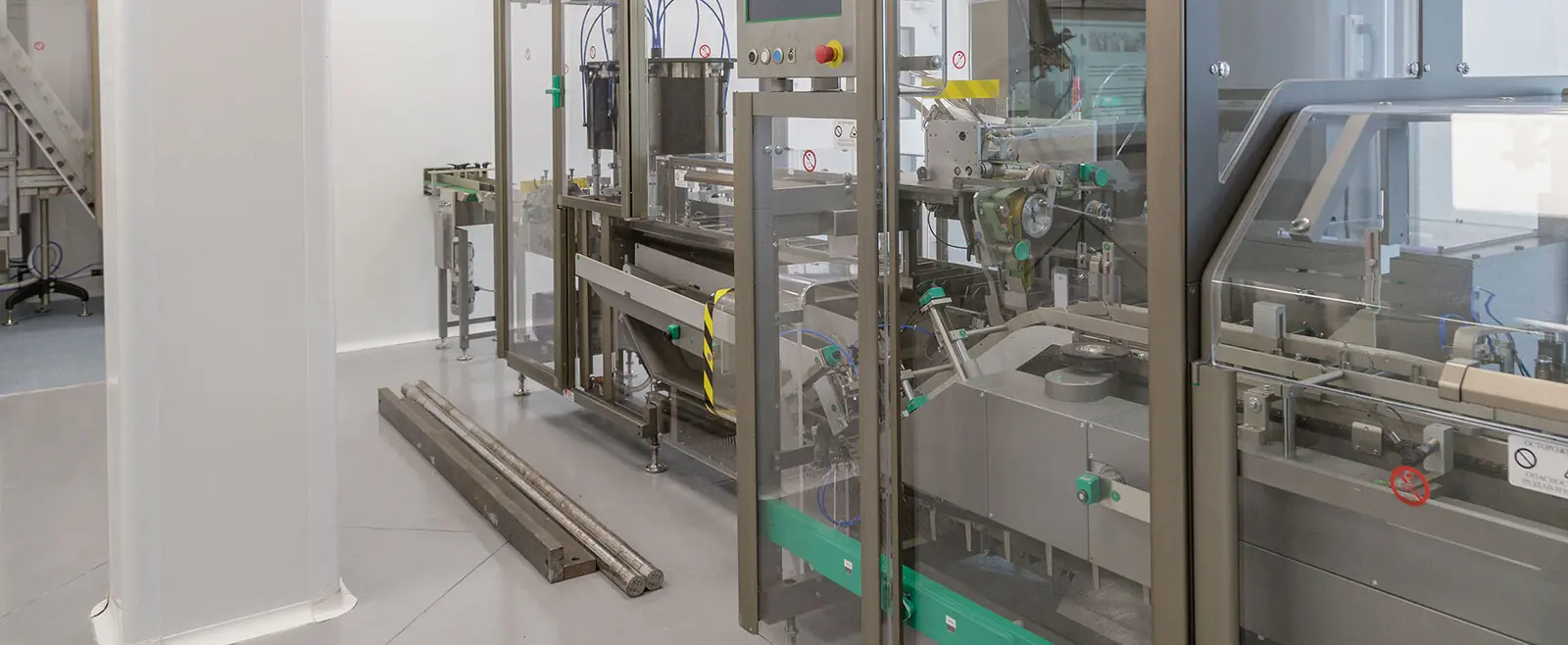 A pharmaceutical packaging line in a clean room